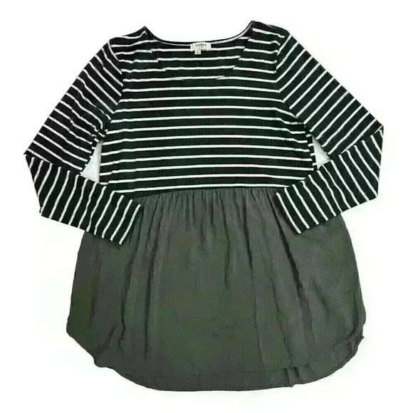 Umgee Womens Small Green White Striped Baby Doll Tunic Blouse Long Sleeve - Picture 1 of 9